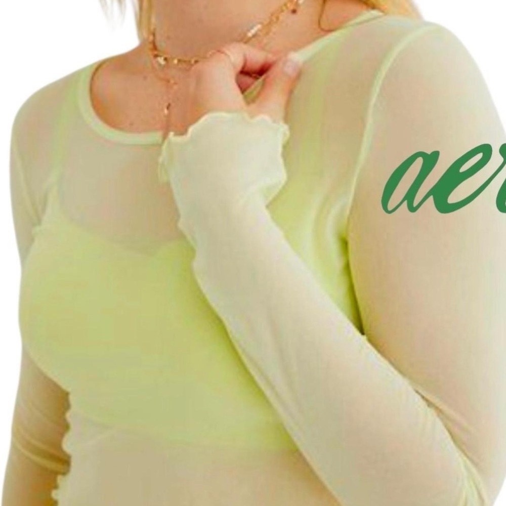 Aerie Sheer Neon Green Long Sleeve Top